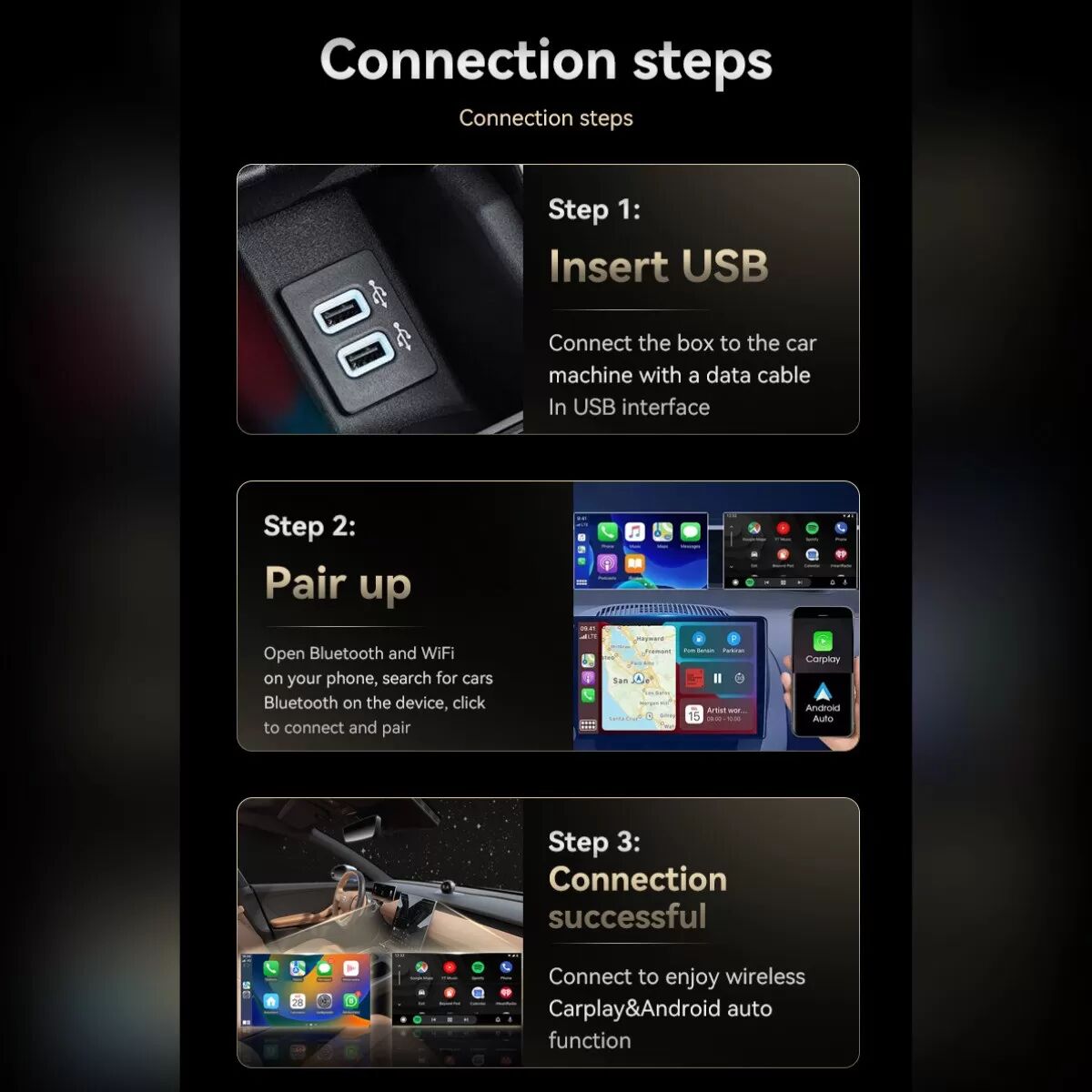 INF Smart Car AI Box: Kabelloser CarPlay & Android Auto 2-in-1 Adapter - Schwarz