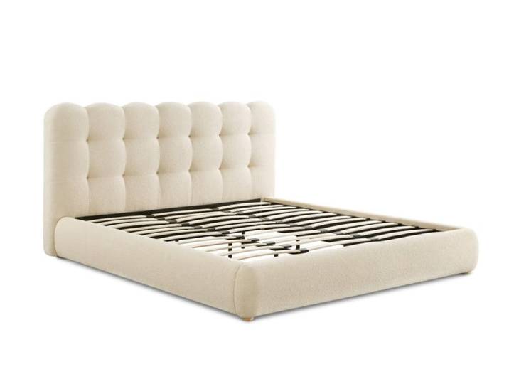 Lit double en tissu bouclette beige 180x200cm