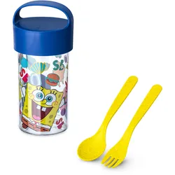 koziol Snackpot & Trinkflasche + Besteck Buddy Snack Spongebob Schwammkopf 500ml - transparent|blau|gelb