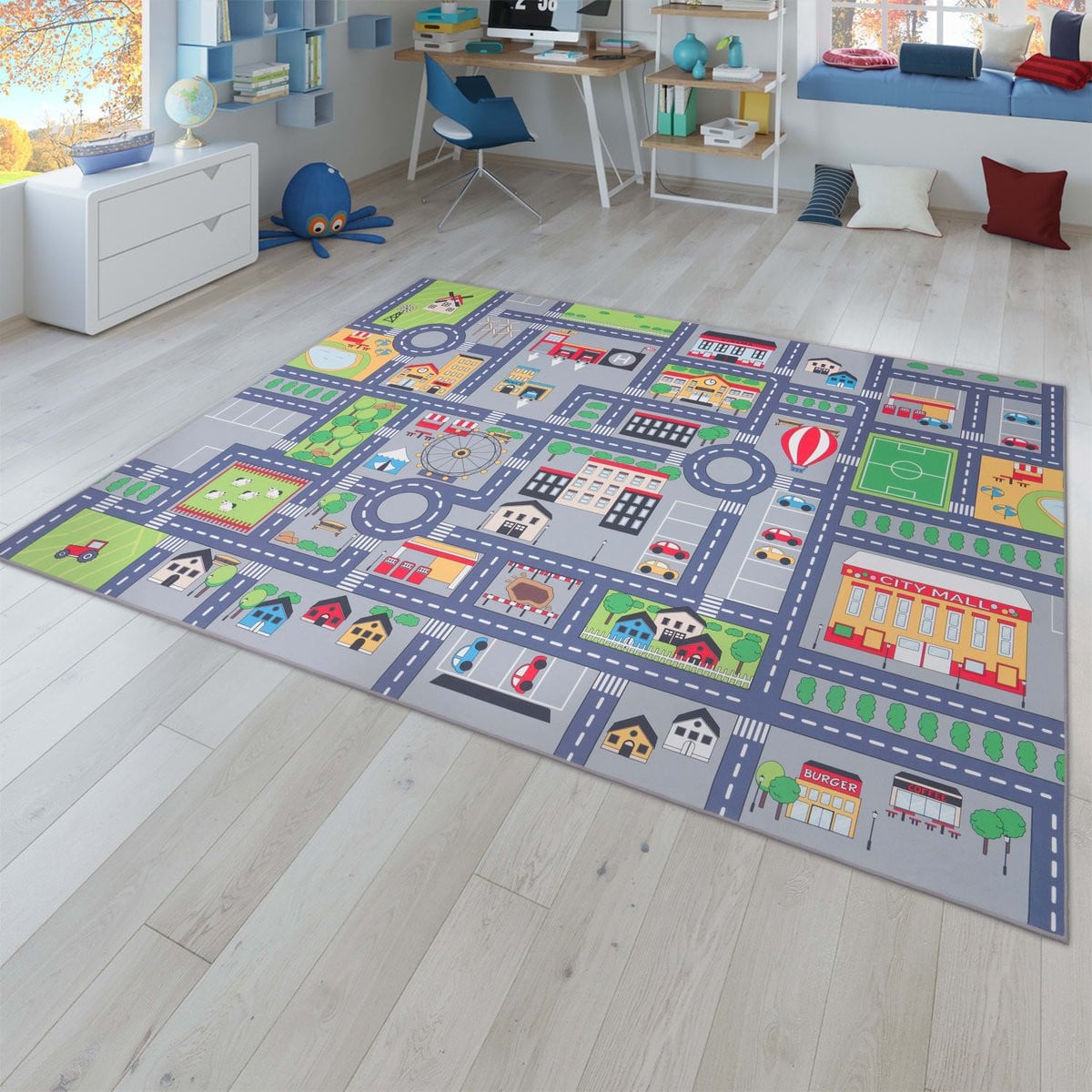 TT Home Kinderkamertapijt Abstract Straat Grijs 200 x 200 cm