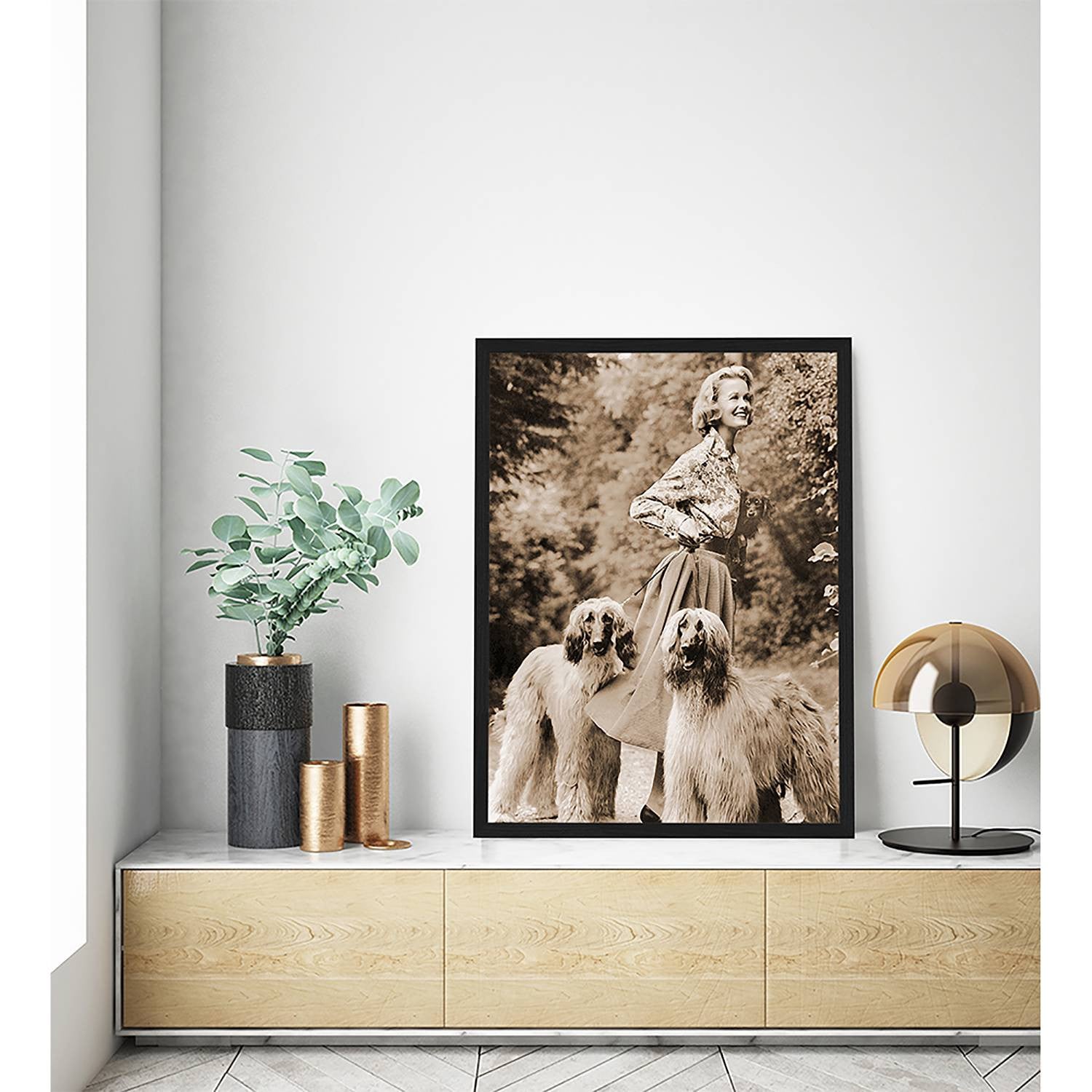home24 With the dogs wanddecoratie, gelakt massief beukenhout en plexiglas, zwart, 73 x 93 cm