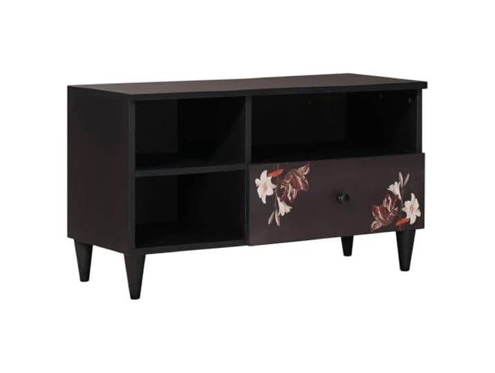 GHVBNMF TV-Schrank Mehrfarbig 80 x 33,5 x 46 cm Massivholz Mango Florale Gravur und Messingknöpfe setzen kunstvolle Akzente im Wohnzimmer, passend für kompakte Nischen.