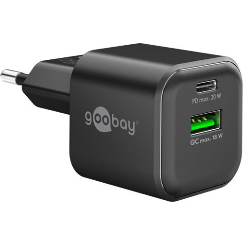20W Goobay USB-C PD GaN Dual-Schnellladegerät Nano (schwarz)