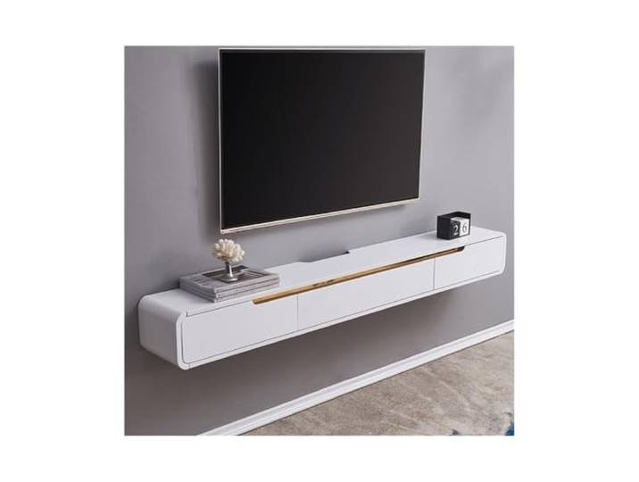 Vfs8dQ5kt Medieneinheit Schwebender TV-Ständer mit Klapptürschrank und 2 Schubladen(Weiß,150x24x20cm)