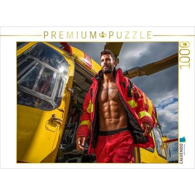 CALVENDO Puzzle Attraktiver Notarzt mit Sixpack vor Rettungshubschrauber | 1000 Teile Lege-Größe 64x48cm Foto-Puzzle für glückliche Stunden