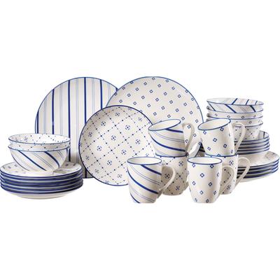 Kombiservice RITZENHOFF & BREKER "Fusion", weiß (blau), 30 Stk., Porzellan, Geschirr-Sets, Kombiservice, aus Porzellan für 6 Personen
