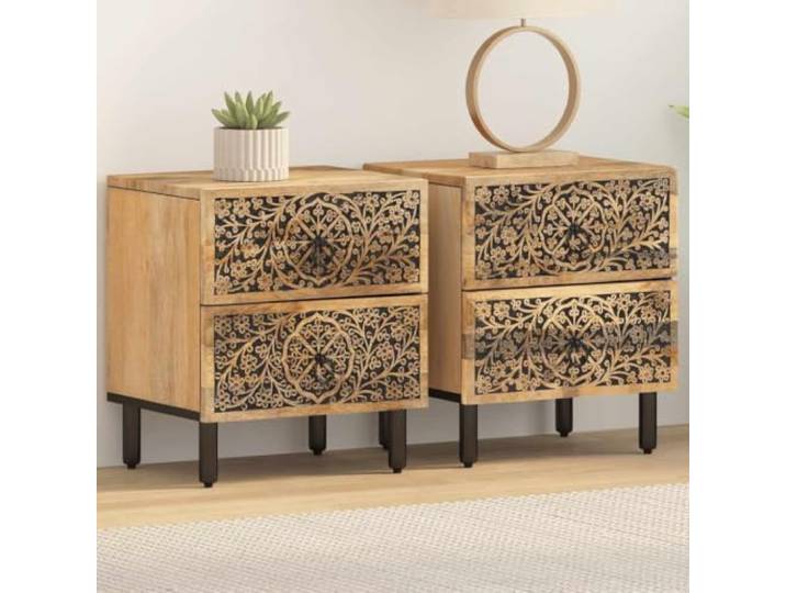 HEFZGDB Nachttische 2 STK. 40x33x46 cm Massivholz Mango mit Schubladen und Eisenbeinen für Retro-Stil Einrichtung