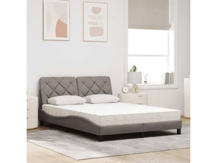 KTHLBRH Bett mit Matratze, Taupe, 140 x 200 cm Lattenrost inklusive, 22D-PU-Schaum, gepolstertes Kopfteil, 1 Bettgestell, 1 Matratze, 1 Kissen