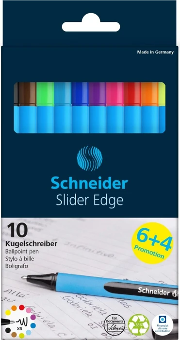 Schneider 6 + 4 Kugelschreiber Slider Edge farbsortiert, Schreibfarbe: farbsortiert, 6 St. + 4 St.