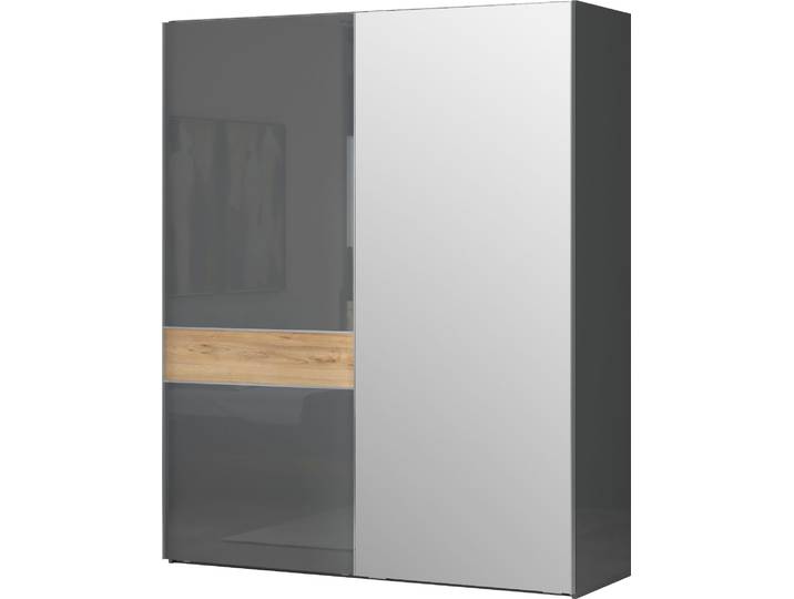 Schwebetürenschrank OTTO HOME Onyx, Schwebetürenschrank inklusive Innenleben, FSC-zertifiziert , grau (anthrazit, walnussfarben), B:182cm H:224cm T:61cm, Holzwerkstoff, Schränke, Schwebetürenschrank, UV lackiert, hochglänzend anthrazit, mit Soft-Close Funktion