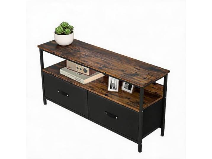 Litake 50-Zoll TV-Unterschrank aus Holz mit 2 Stoffschubladen & offenen Regalen