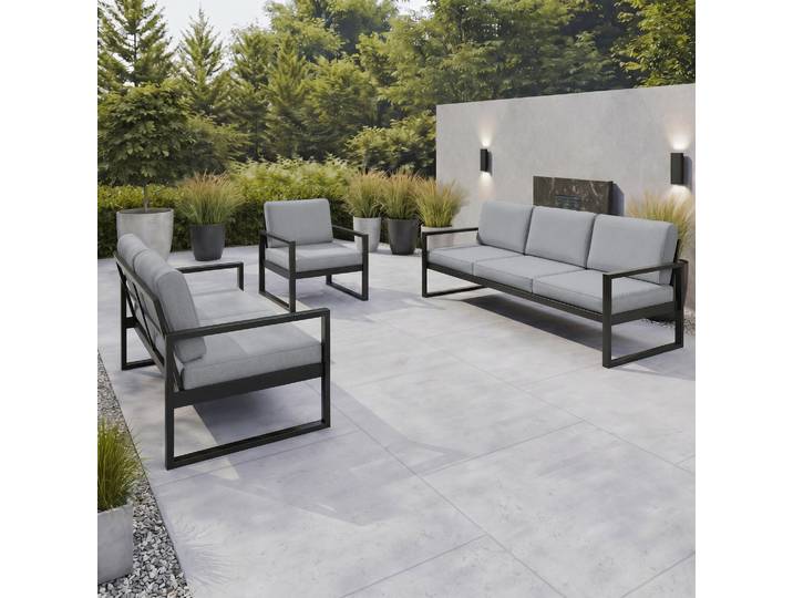 BEAUTYSOFA Gartenmöbel-Set STELLA, Gartenmöbel Set Balkon Terrasse Gartenlounge-Set für 6 Personen, Sofas & Sessel Wasserabweisend Stoff Dunkelgrau