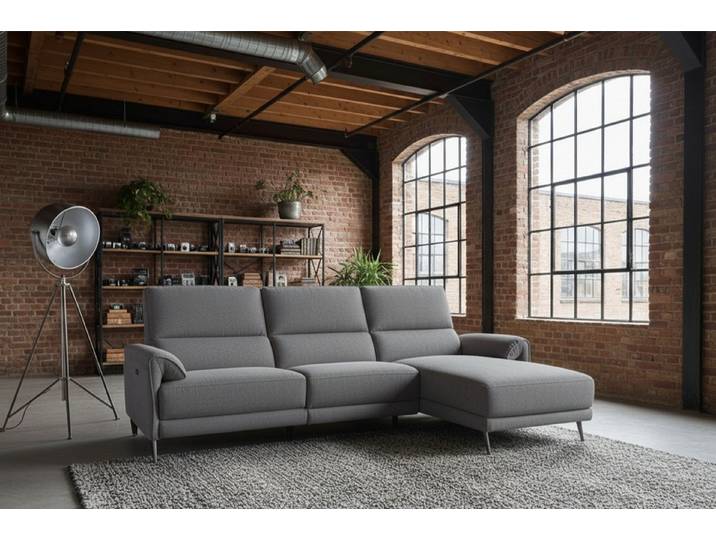 KAWOLA Ecksofa ADRIANA mit Longchair – Entspannung pur – Relaxsofa, Elektrische Liegefunktion, Flachgewebe anthrazit, Wohnzimmercouch