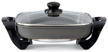 "Kenmore Non-Stick Electric Skillet with Glass Lid 12x12"" Black & Grey"