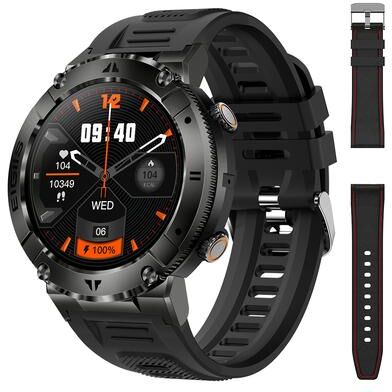 Daily Deals Depot Smart Watch Men TFT Screen Bluetooth Call, Blood Pressure, Fitness Health Tracker, Custom Dial Waterproof Smartwatch add Laether A
