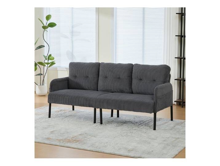 REDOM Sofa Cord-Dreisitzer mit hoher Rückenlehne, praktischen Seitentaschen und stabilen Metallfüßen, Loungesofa