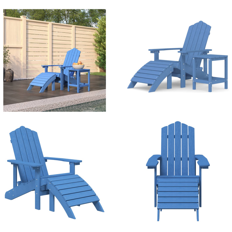 vidaXL Adirondack Gartenstuhl mit Hocker & Tisch HDPE Aquamarin - Gartenstuhl - Gartenstühle - Outdoor Stuhl - Gartensessel