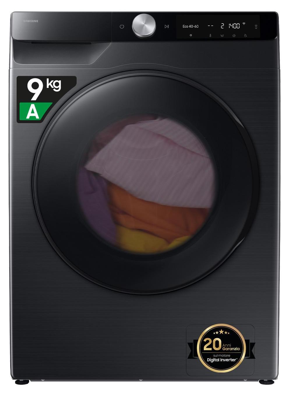 Samsung WD90DG6G94BB/U3, Frontlader, Freistehend, Schwarz, Links, Schwarz, Drehregler, Berührung