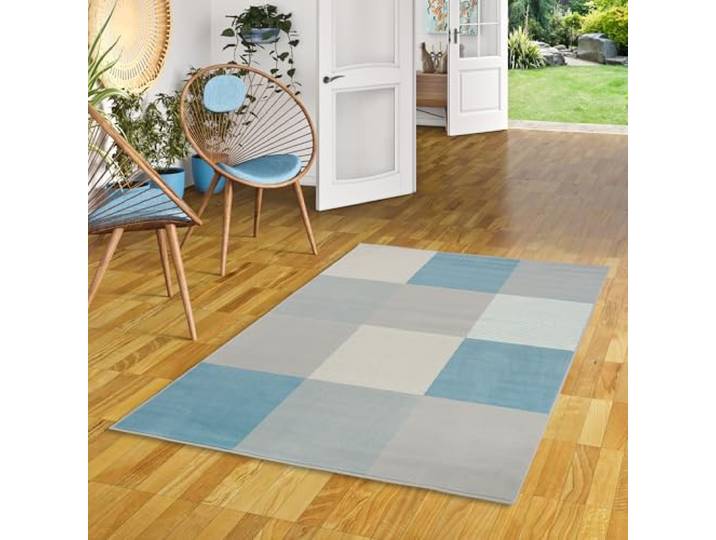 Pergamon Teppich Modern Trendline Blau Karo 5 Größen