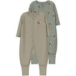 NAME IT 2er-Pack Schlafoveralls mit Klappfuß Füchse, beige | gruen, 68