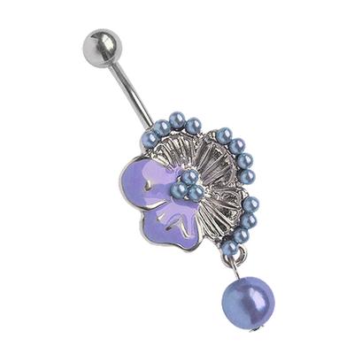 Bauchnabelpiercing ADELIA´S "Piercing Bauchnabelpiercing", blau (hellblau), Piercings, Damen, onesize, Titan, Blume mit vielen kleinen Perlen