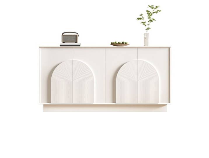 Buffet bas blanc – Sideboard 4 portes – MDF mat – Portes cintrées – 160 cm