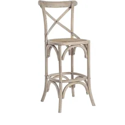 Barhocker Cross aus Ulmenholz, klassisch gepolstert, Rattansitz, Natur, elegantes 4-Fuß-Design