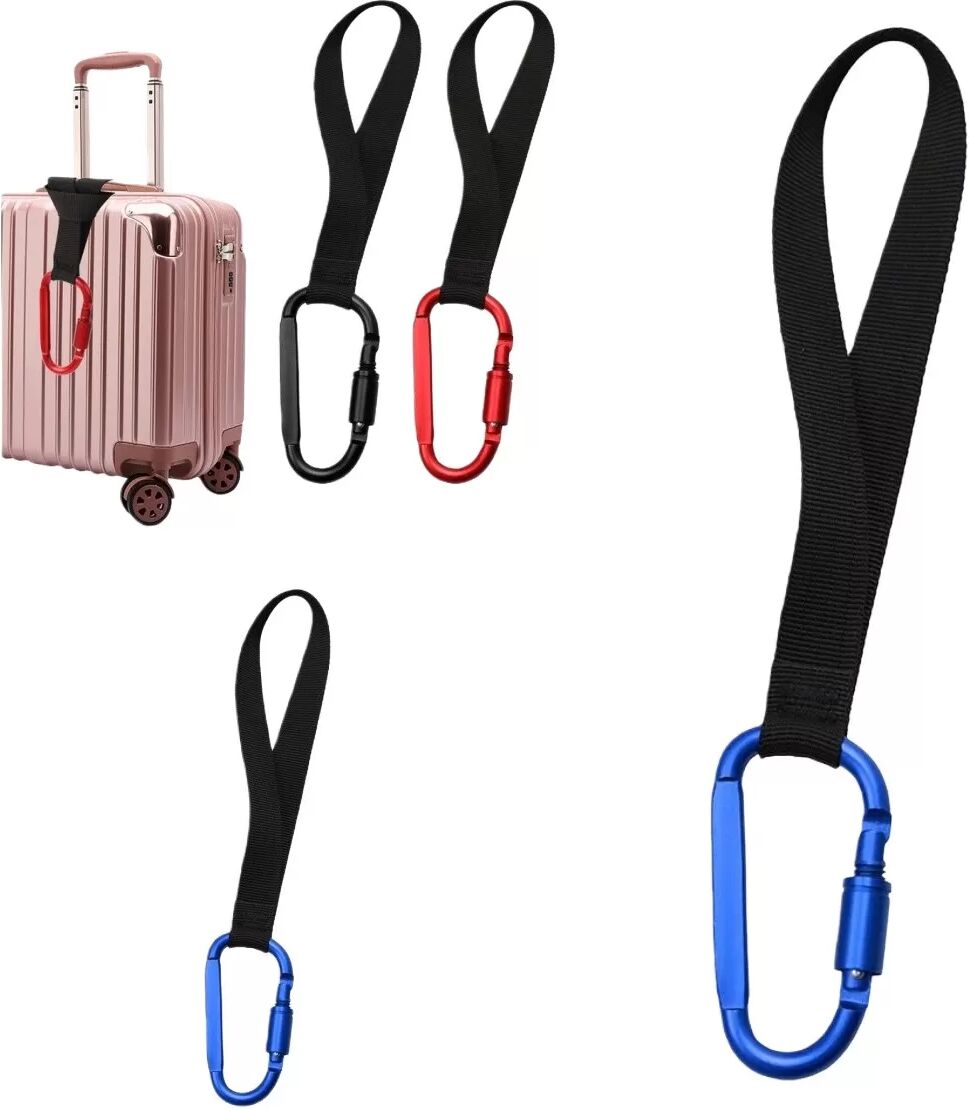 INF Lot de 2 Crochets de Voyage avec Mousqueton en Aluminium et Sangle en Nylon Bleu