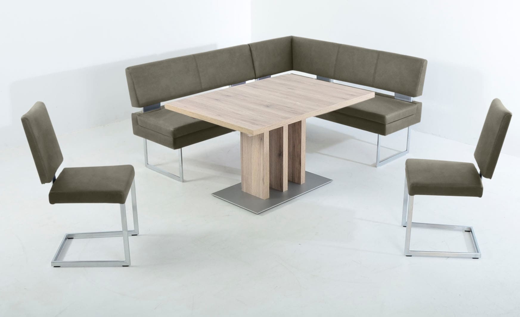 Essgruppe K+W KOMFORT & WOHNEN, beige (zypresse 21), B:199cm H:89cm T:158cm, Sitzmöbel-Sets, Essgruppe, langer Schenkel links oder rechts, 2 Freischwinger, 1 Funktionstisch zypresse 21 B/H/T: 199cm x 89cm x 158cm, Leder Longlife BRONCO