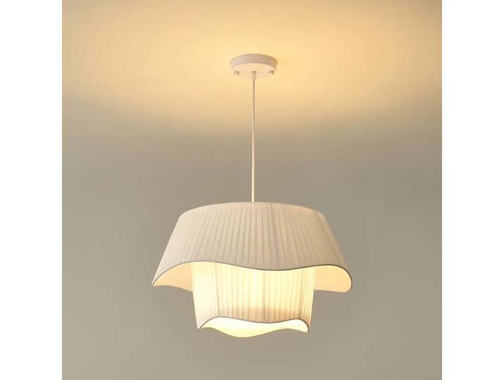 Plafonnier LED Suspendu en Tissu Blanc au Design Nordique Moderne, Luminaire Décoratif d'Nik, Idéal pour une Chambre à Coucher
