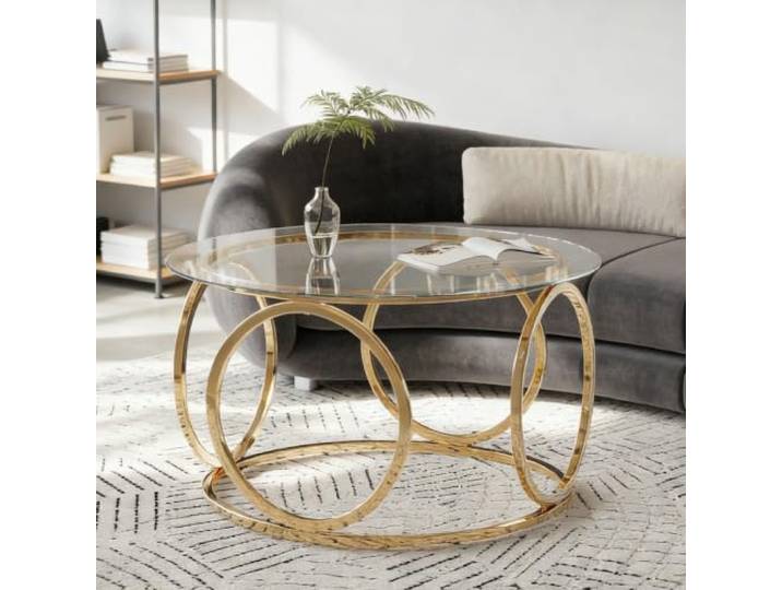 Switdo 80 cm Runder Glastisch Verchromt Metall Gestell Modern Wohn Gold Runder Glastisch mit verchromtem Metallgestell und 80 cm Durchmesser