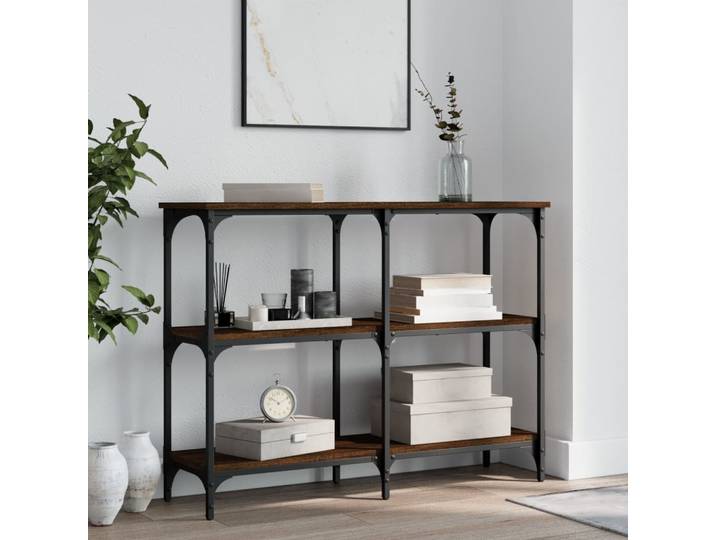 Table console en chêne brun 100x29x75 cm en contreplaqué pour salon et décoration intérieure