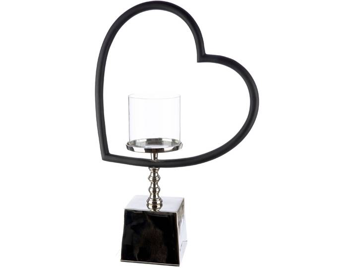 Windlicht GILDE Windlicht Herz Te quiero schwarz; silberfarben , silber (schwarz, silberfarben), B:33cm H:49cm T:11cm, Aluminium, Glas, Kerzenhalter, Windlicht