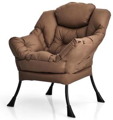 Costway Modern Polyester Fabric Lazy Chair with Steel Frame and Side Pocket-Brown