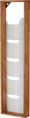Update Display Prospektständer WoodMagazine, Wandversion, einseitig, Holz und Acrylglas, Buche, 5 Fächer je DIN A4