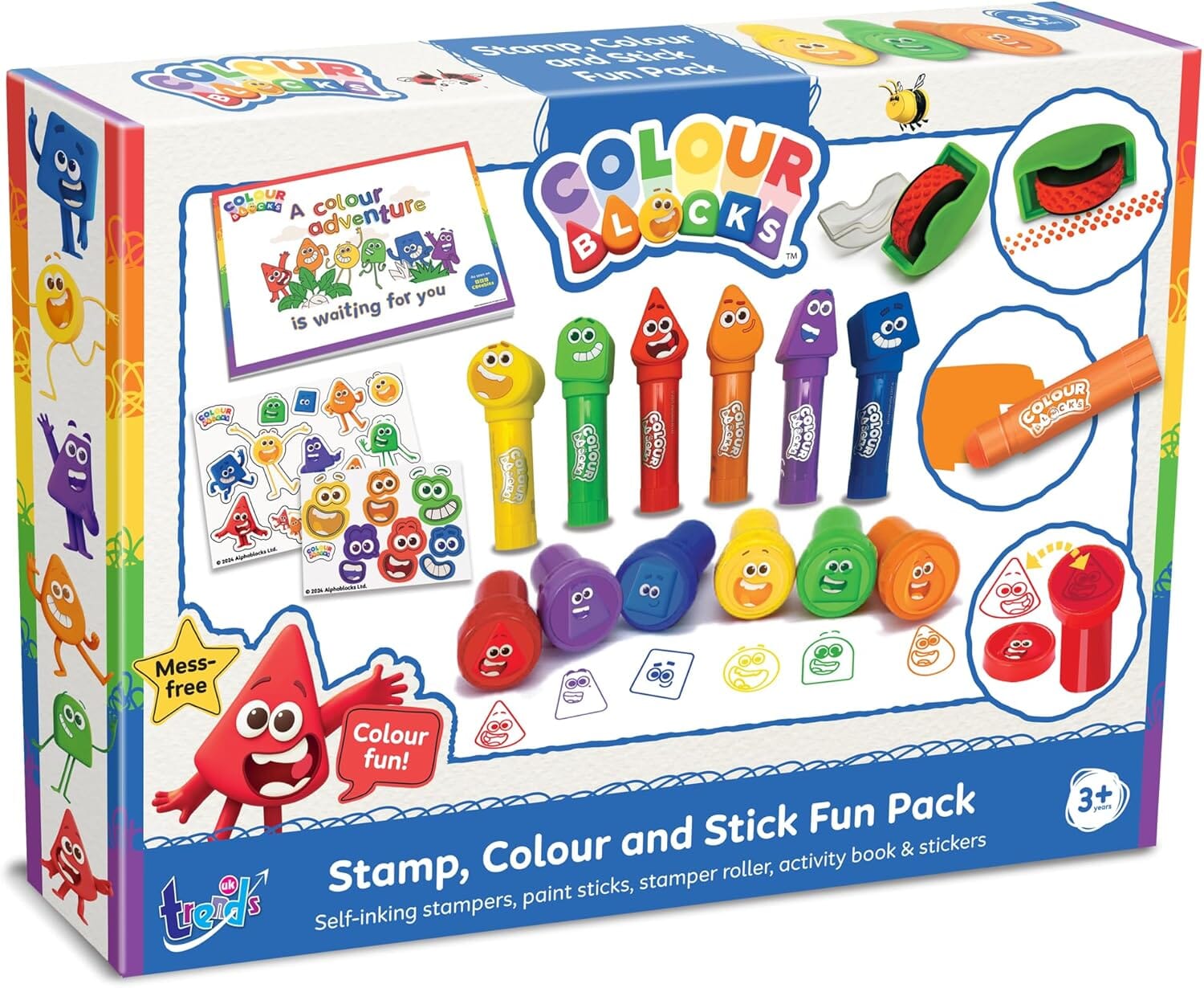 Colour Blocks: Stamp, Colour & Stick Fun Pack: Self-Inking Stampers, Paint Sticks, Stamper Roller, Activity Book & Stickers - Ages 3+ - Educational Toy TRENDS UK LTD