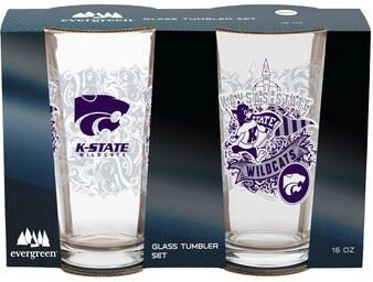 Evergreen Kansas State University 16 oz Pint Glasses, Set of 2 - 16 oz