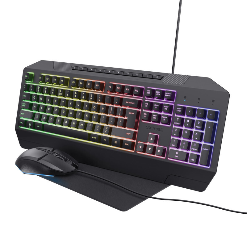 Trust GXT 791 Gaming Keyboard en Muis Set met RGB LED-verlichting, USB, QWERTY, Zwart
