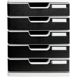 Exacompta 301014D 1x Modulo Ablagebox mit 5 Schubladen, ideal für Dokumente DIN A4, grau/schwarz