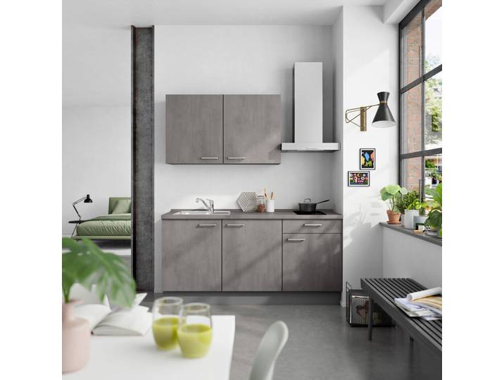Küchenleerblock, Grau, 180 cm, Metall, 1 Schublade & Soft-Close, Nobilia