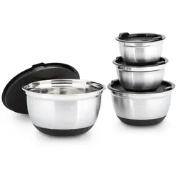 Relaxdays Schüssel Set BOWLY mit Deckel Schwarz,Silber
