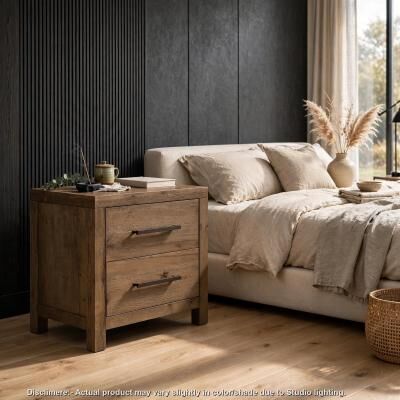 Benjara Nightstand, 2 Drawers, Built-In USB Ports, Transitional Style, Brown