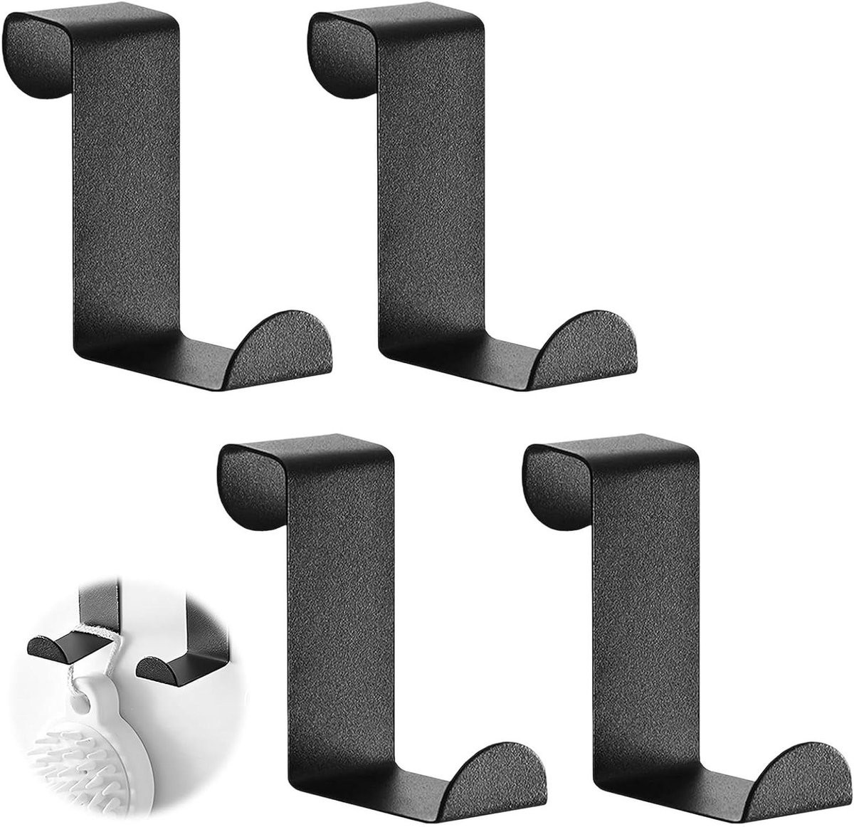 Deurhaken Set - Omkeerbare Hangers - 4 Stuks - Mat Zwart