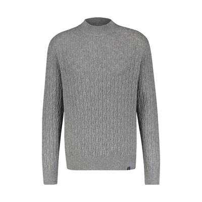 Strickpullover LERROS "Cable-Strickpullover mit Turtleneck", Herren, Gr. XL, grau (platinum grau melange), 88% Schurwolle, 12% Kaschmir, Rundhals, Pullover Strickpullover