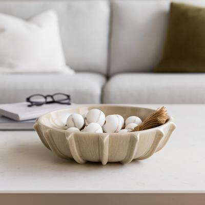 Sagebrook Home "Decorative Round Bowl with Scalloped Rim - Home Decor - 16"", Taupe - 15.5"""