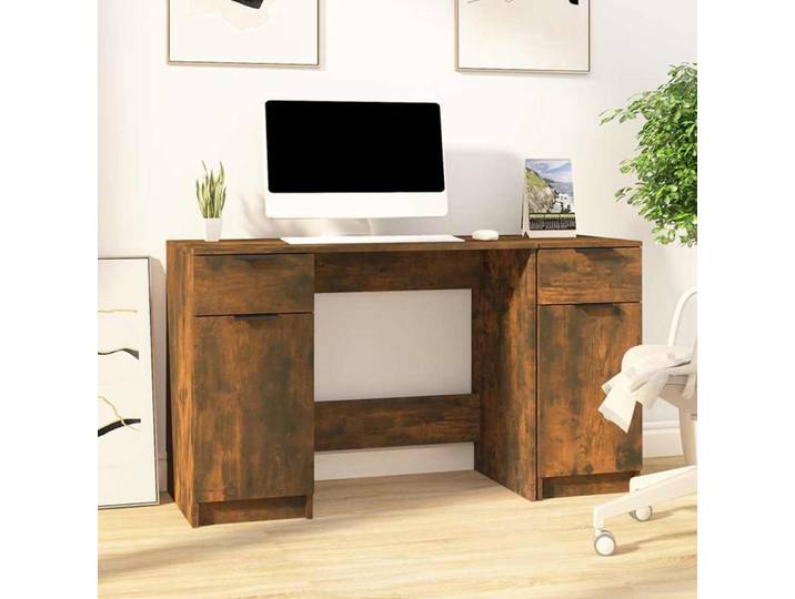 vidaXL Schreibtisch mit Beistellschrank Räuchereiche Holzwerkstoff