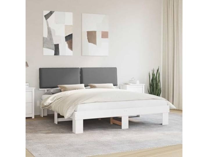 WDGJJFECNMUEHI Massivkiefer Polsterkopfteil modern 200 x 200 cm Hellgrau Bettgestell mit gepolstertem Kopfteil Massivholz Kiefer Hellgrau 200x200 cm stabil und langlebig