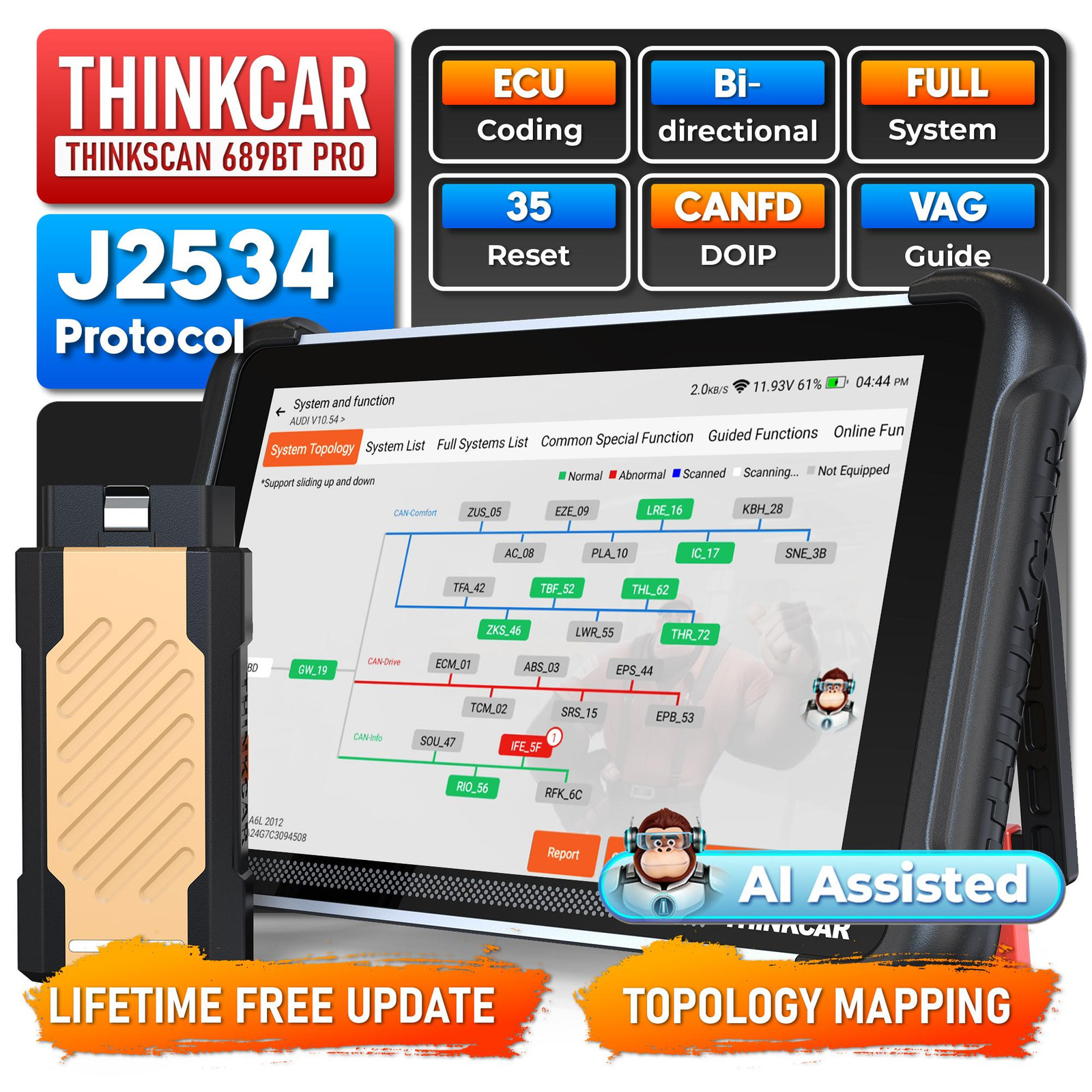 Selius TKEY 101 OBD2 Diagnostisch Hulpmiddel met 8 Inch Scherm, Bluetooth en WiFi, ABS Metaal, Auto Uitleesapparaat
