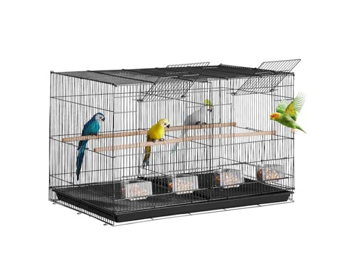 VEVOR Vogelkooi, 760 x 465 x 465 mm, kooi voor kleine parkieten met scheidingswand, 5 zitstokken en 4 voederplaatsen, vogelkooi van robuust metaal voor papegaaien, kanaries, agapornis, zwart