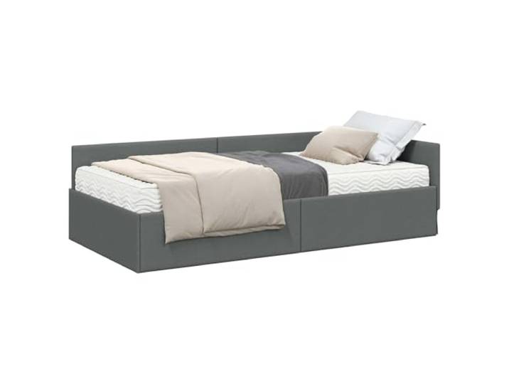 PUGYNBK Eckbett mit grauer Matratze, Stoff Mittelfester Schaumstoff, verstellbares Kopfteil, Lamellenrahmen, atmungsaktiv
